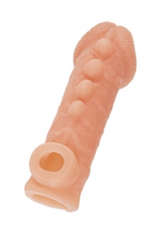 Телесная закрытая насадка с шишечками Cock Sleeve 008 Size M - 15,6 см