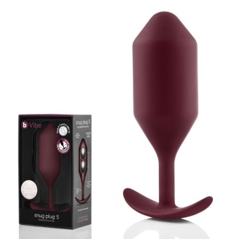 Утяжелённая анальная пробка для ношения b-Vibe Snug Plug 5 большая бордовая