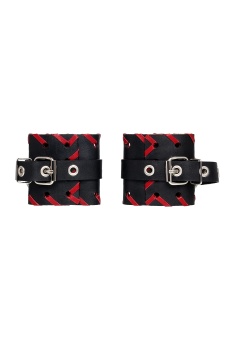 Черно-красные наручники из натуральной кожи