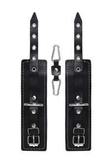 Черные двухслойные наручники с белой строчкой