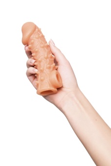 Телесная закрытая насадка с пупырышками Cock Sleeve Size M - 15,6 см.