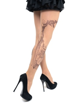 Стильные колготки с имитацией тату на правой ножке