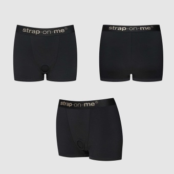 Черные трусики-боксеры для фиксации насадок Strap-on-me Harness Lingerie Allure - size L