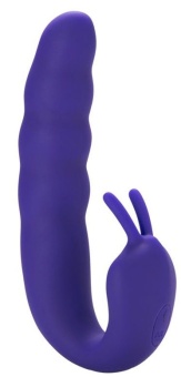 Фиолетовый вибратор Ribbed Dual Stimulator with Rolling Ball - 17 см.