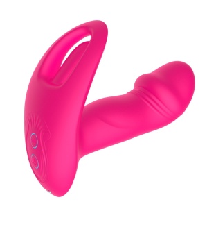 Розовый вагинально-клиторальный вибратор c функцией фингеринга