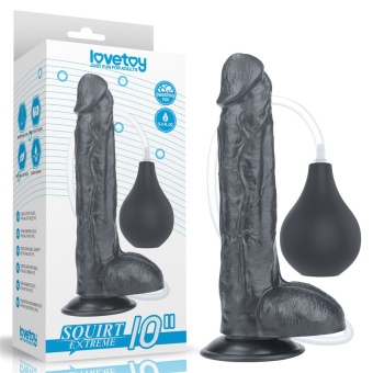 Черный фаллоимитатор-гигант с грушей 10 Squirt Extreme Dildo - 25,5 см.