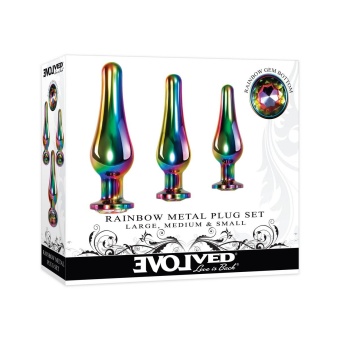 Набор из 3 радужных анальных пробок Rainbow Metal Plug Set