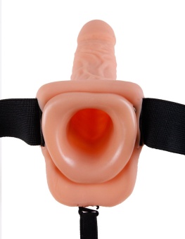 Фаллопротез с вибрацией Vibrating Hollow Strap-On with Balls Flesh телесный 24 см