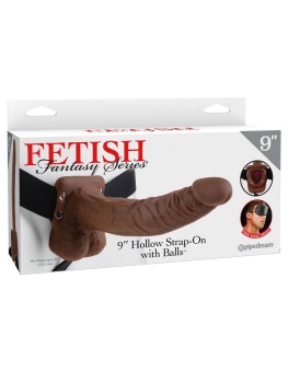 Фаллопротез с мошонкой Hollow Strap-On with Balls 24 см коричневый