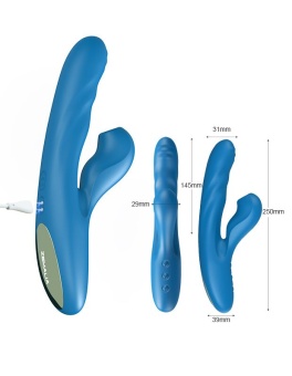 Голубой вибратор Otto с возвратно-поступательными движениями, вакуумом и подогревом - 22,2 см.