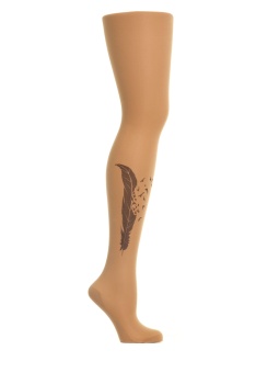 Колготки с принтом в виде перышка и птиц на правой ножке