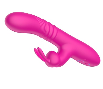 Розовый вибратор-кролик с функцией поступательных движений - 24,3 см.