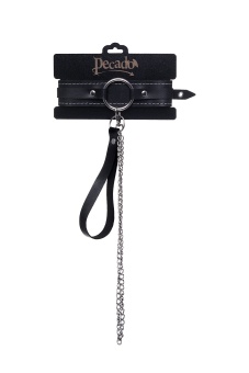 Кожаный ошейник-чокер с поводком