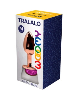 Золотистая анальная втулка Wooomy Tralalo M с розовым кристаллом - 8 см.