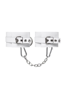 Белые мягкие кожаные наручники с люверсами