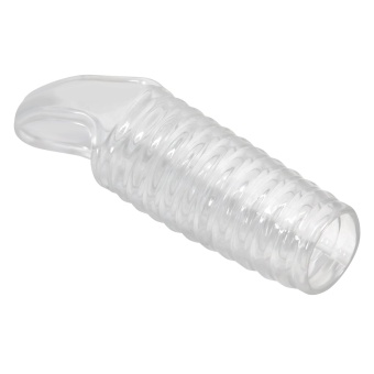 Прозрачная насадка на пенис с ребрышками и подхватом мошонки