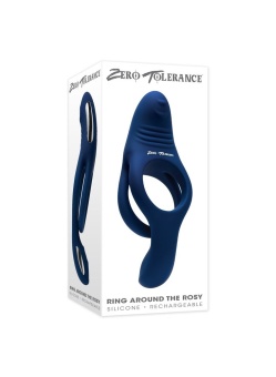 Синее эрекционное виброкольцо с двойным подхватом мошонки Ring Around The Rosy