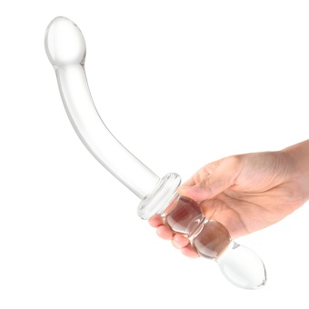 Стеклянный двусторонний фаллоимитатор Girthy Ribbed G-Spot Glass прозрачный
