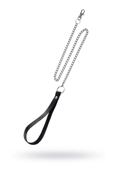 Поводок с ручкой из черной натуральной кожи и карабином для ошейника