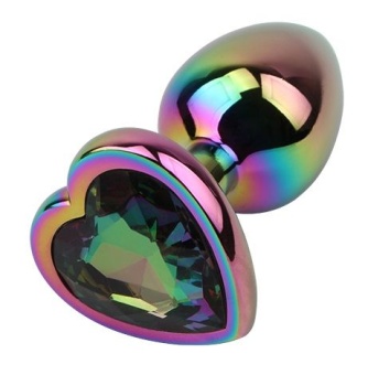 Радужная металлическая пробка Rainbow Heart Butt Plug - 7,1 см.