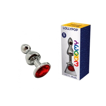 Серебристая анальная втулка Wooomy Lollypop Size S с красным кристаллом