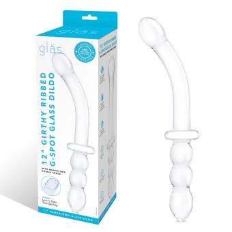 Стеклянный двусторонний фаллоимитатор Girthy Ribbed G-Spot Glass прозрачный