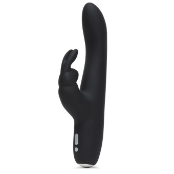 Черный вибратор с клиторальным отростком Greedy Girl Slimline Rabbit Vibrator - 22,8 см