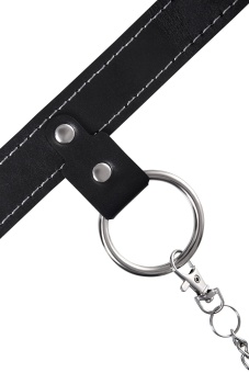 Черный узкий однослойный ошейник с серебристым поводком-цепочкой