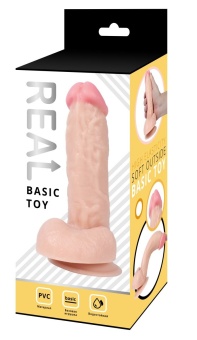 Реалистичный фаллоимитатор с мошонкой на присоске Real Basic Toy - 17,5 см