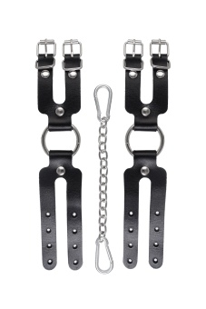 Черные кожаные наручники-браслеты из двух ремешков