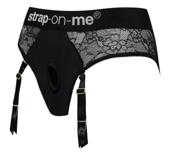 Кружевные трусики для страпона с подвязками Strap-On-Me Harness Lingerie Diva черные