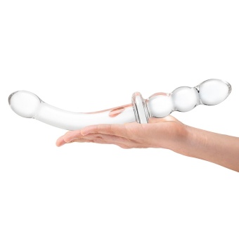 Стеклянный двусторонний фаллоимитатор Girthy Ribbed G-Spot Glass прозрачный