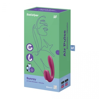 Вибратор с вакуумным стимулятором и приложением Satisfyer Sunray малиновый