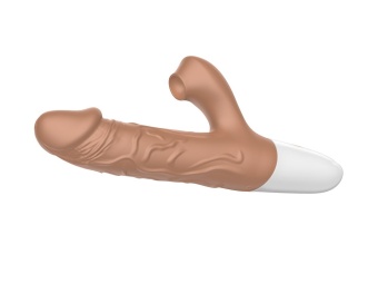 Телесный вибратор-кролик с функцией поступательных движений - 22,5 см.