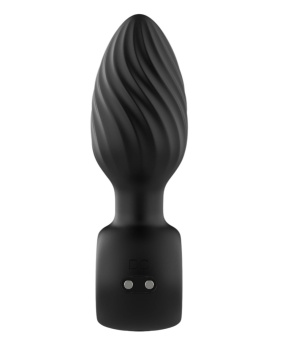 Черная анальная пробка с вибрацией, вращением и пультом ДУ