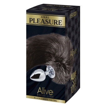 Анальная пробка Alive Black And White Fox Tail S с пушистым хвостом