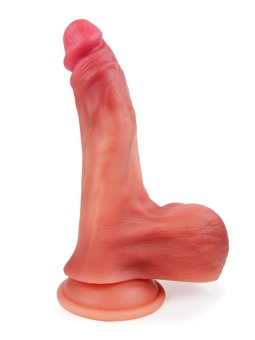 Телесный силиконовый фаллоимитатор на присоске - 23 см.