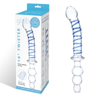 Двусторонний стеклянный рельефный фаллоимитатор Glas Twister