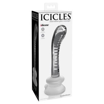 Рельефный фаллоимитатор из стекла присоской Icicles №88 прозрачный - 18 см