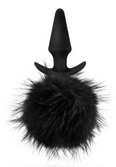 Силиконовая анальная пробка с чёрным заячьим хвостом Bunny Tail Pom Plug - 12,7 см.