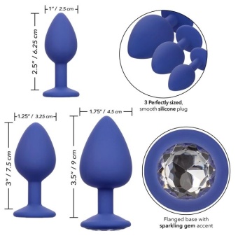 Набор из 3 синих анальных пробок Cheeky Gem с кристаллом
